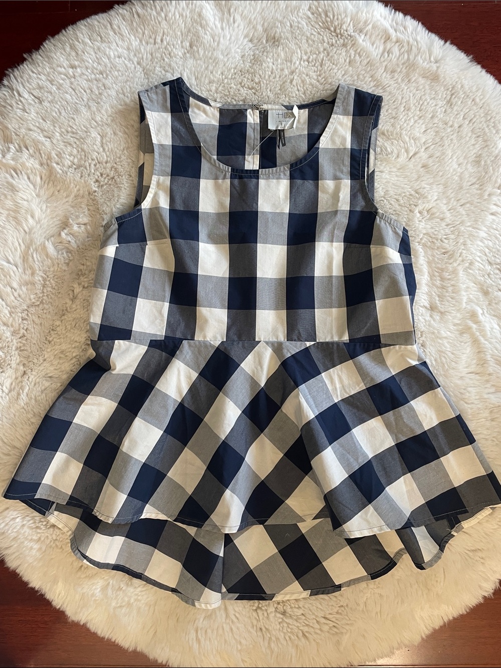 HD in Paris Anthropologie Hi Lo Peplum Blouse Blue White